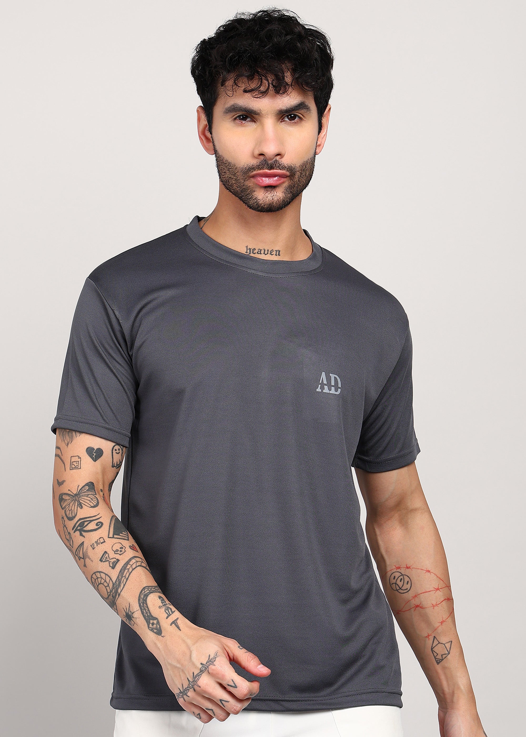 ADFitwear Men's Dark Grey Gym T-Shirt – Dry Fit Activewear
