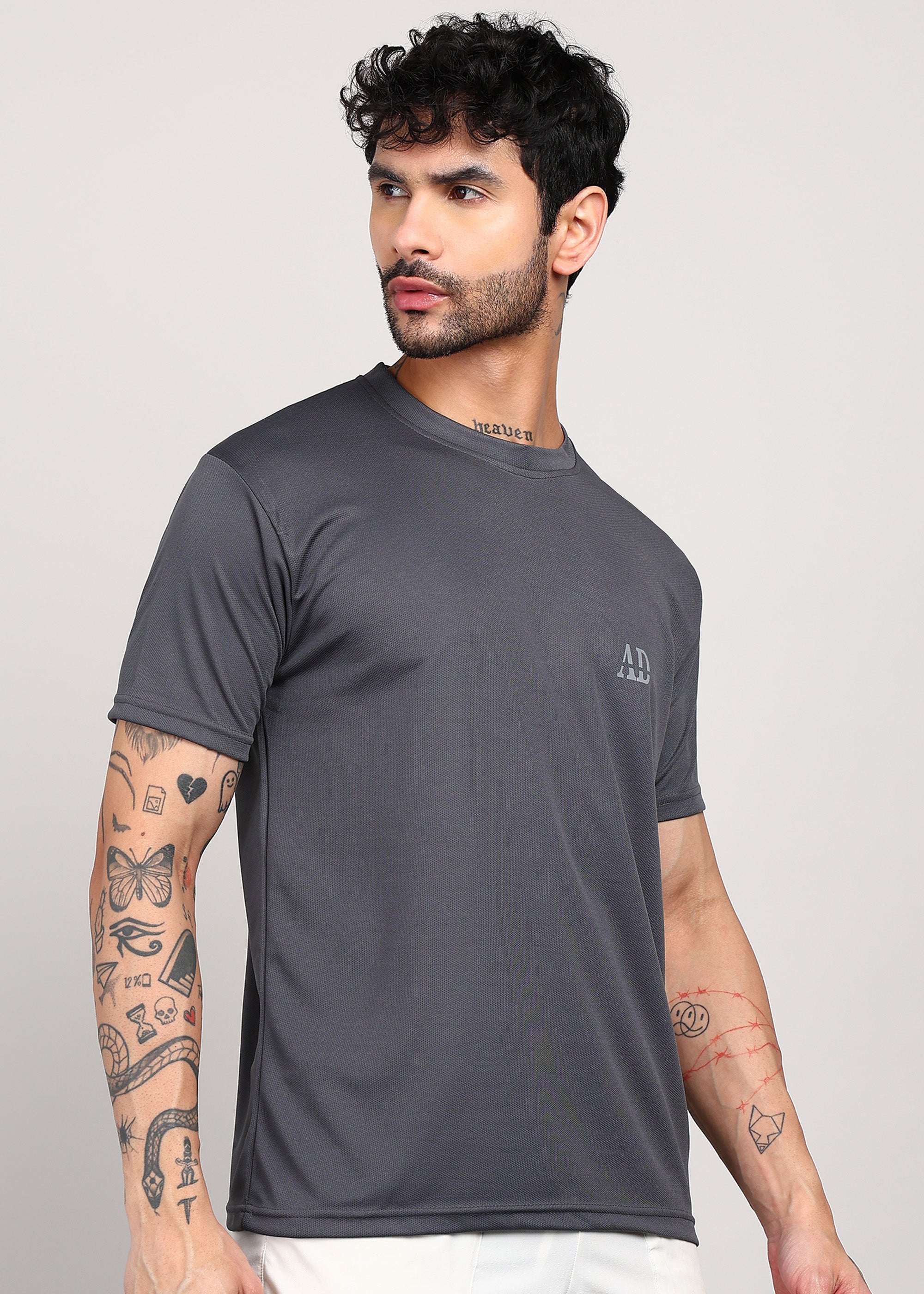 ADFitwear Men's Dark Grey Gym T-Shirt – Dry Fit Activewear
