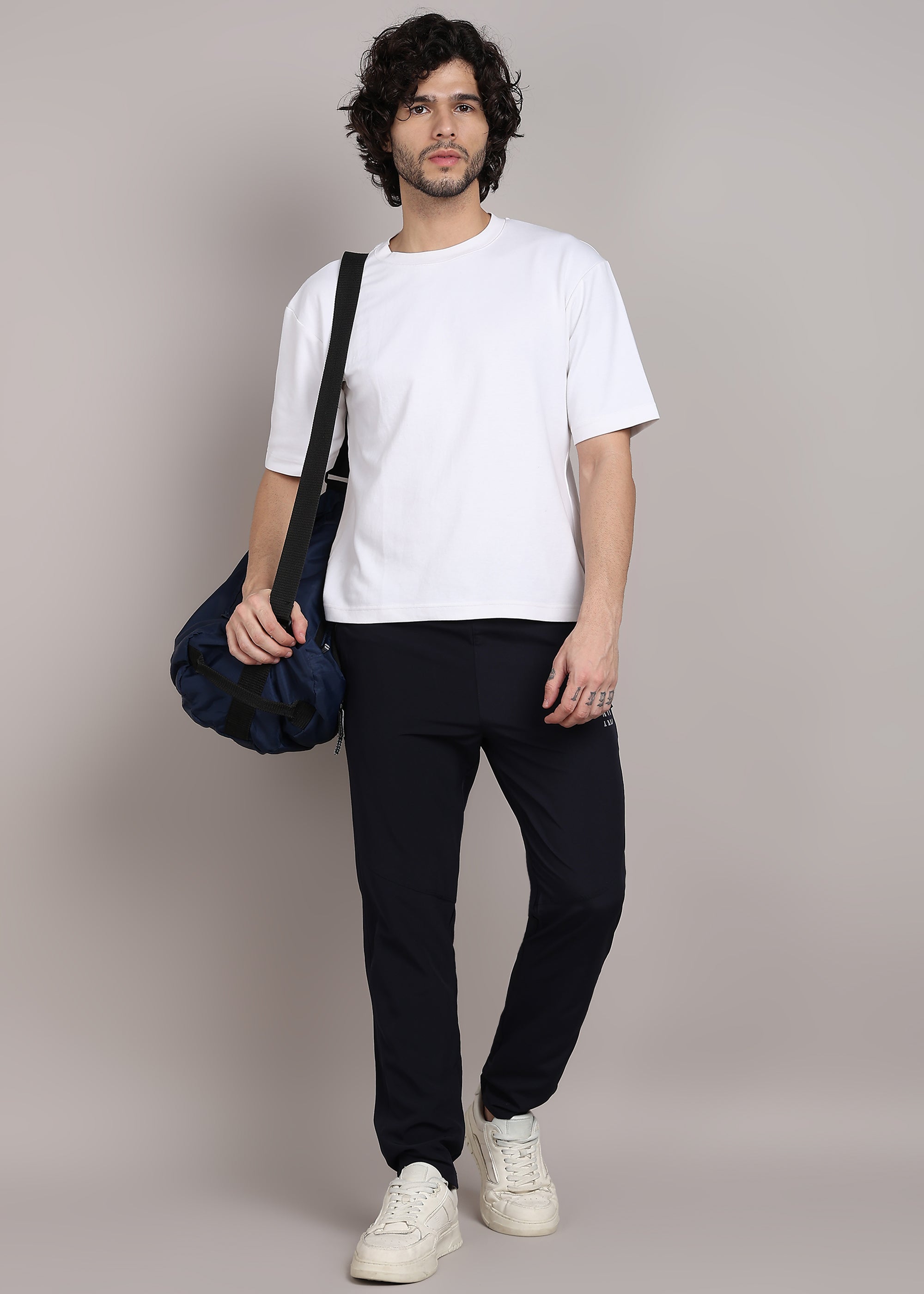 ADFitwear Men's Navy Blue Lycra Track Pants – Gym & Sports