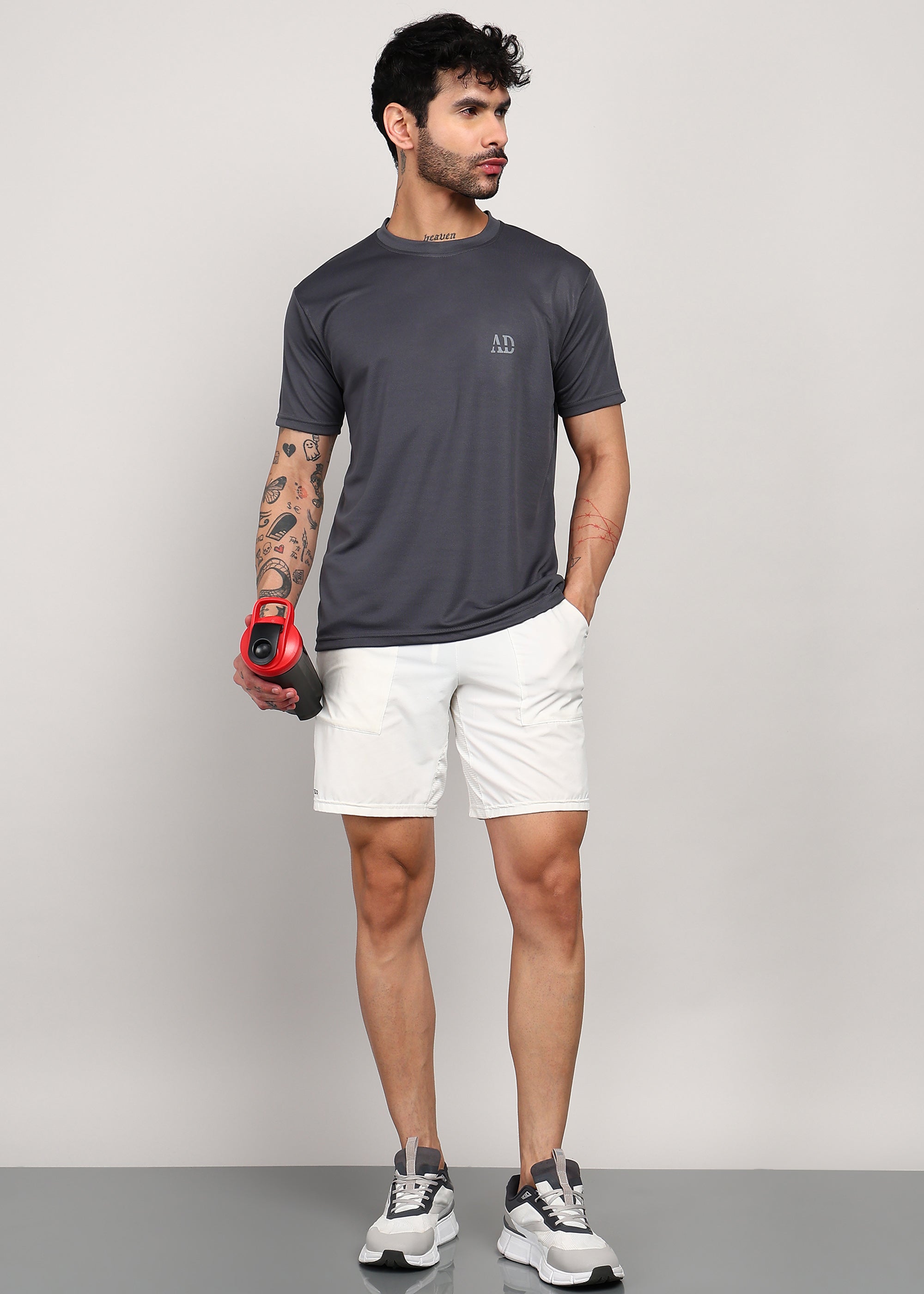 ADFitwear Men's Dark Grey Gym T-Shirt – Dry Fit Activewear