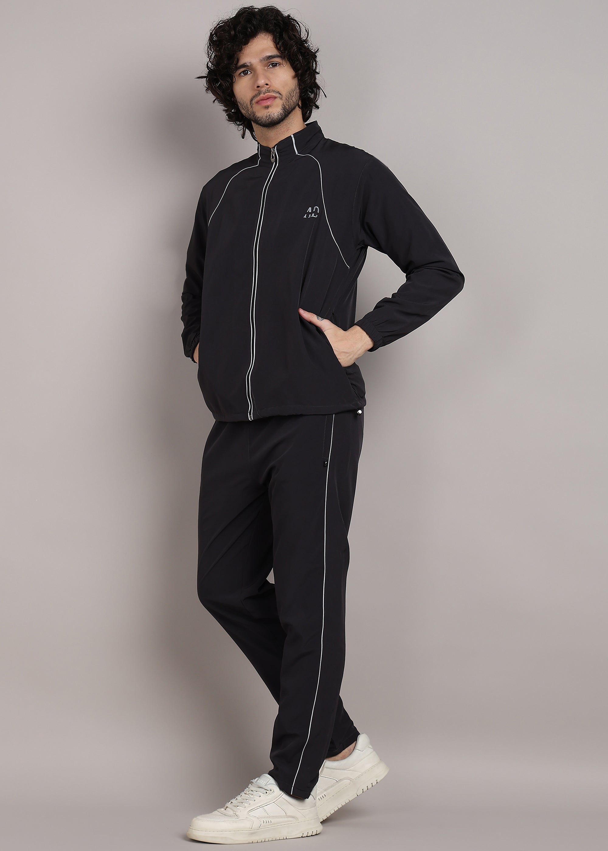 ADFitwear Men's Black Lycra Tracksuit – Fitness Training Set