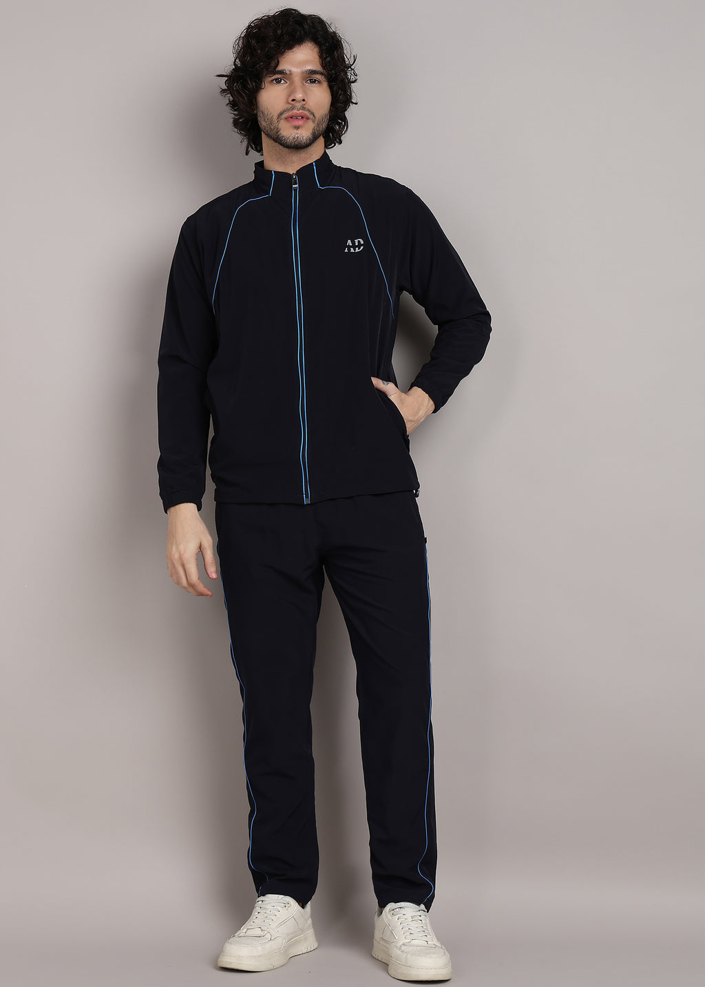 ADFitwear Men's Navy Blue Lycra Tracksuit – Gym & Sports Set