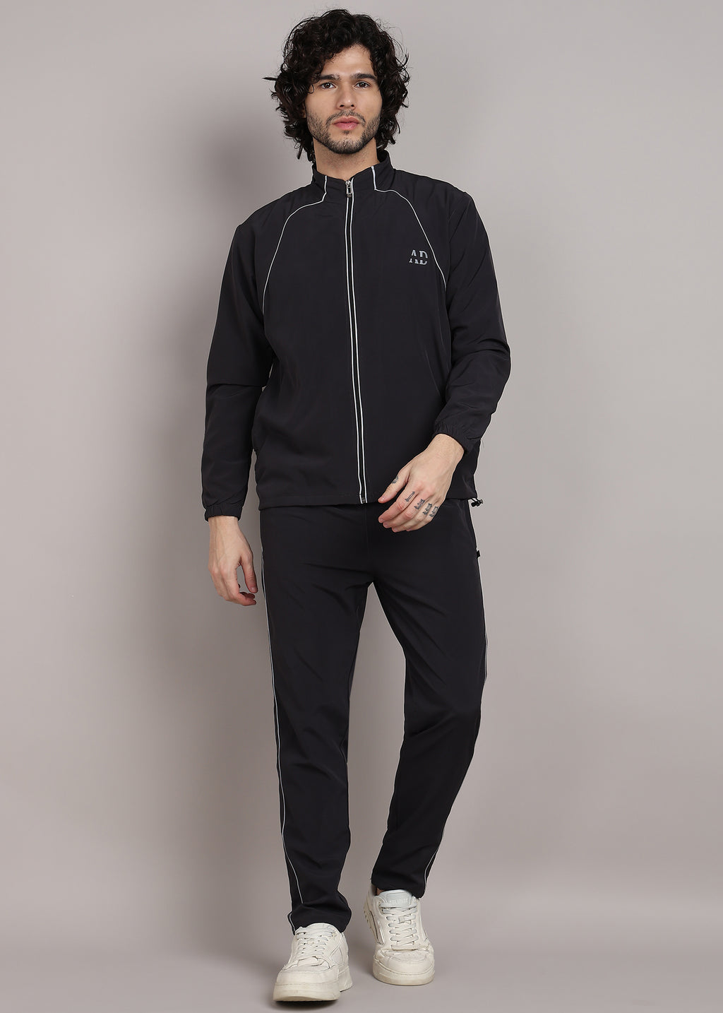 ADFitwear Men's Black Lycra Tracksuit – Fitness Training Set