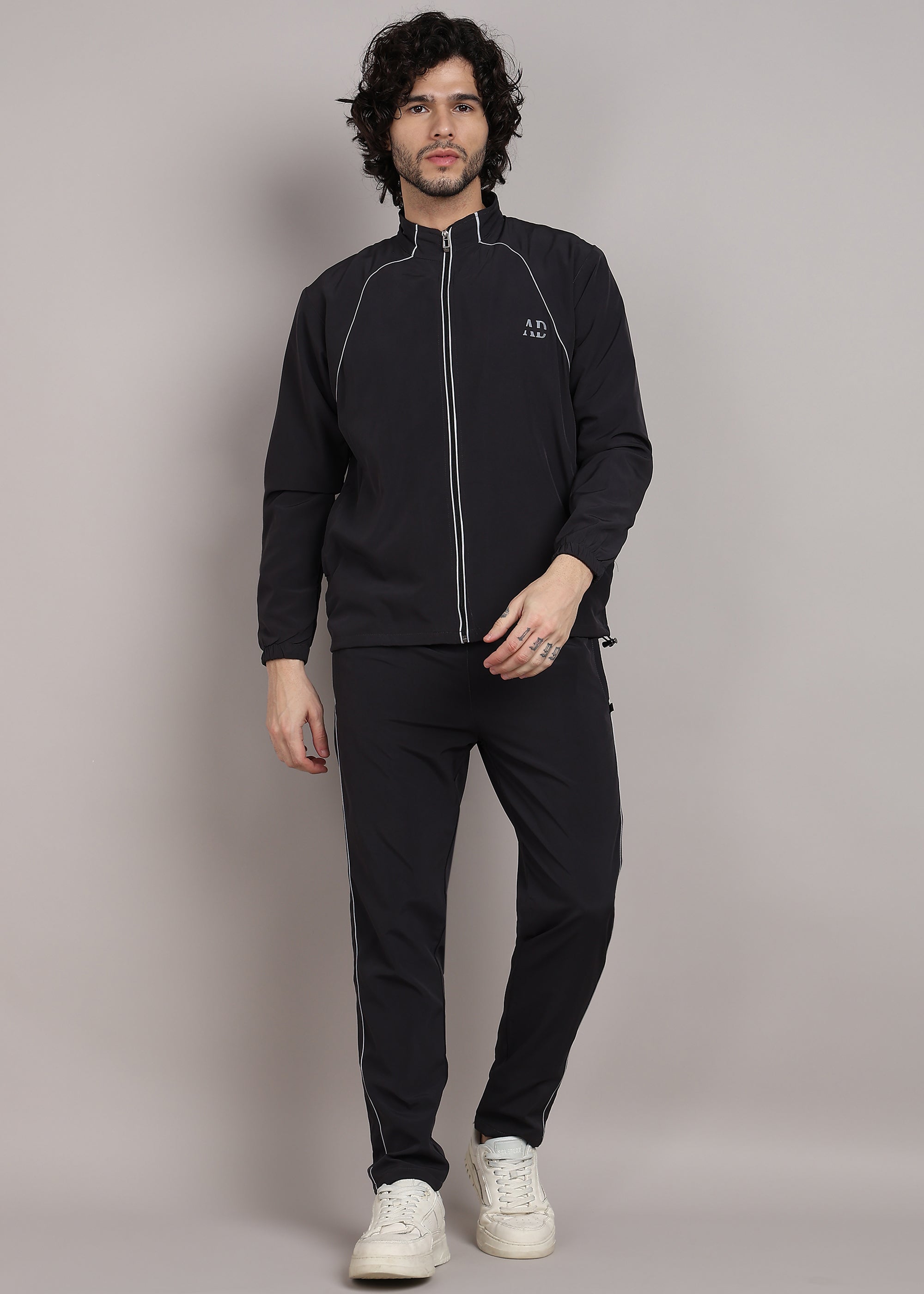 ADFitwear Men's Black Lycra Tracksuit – Fitness Training Set