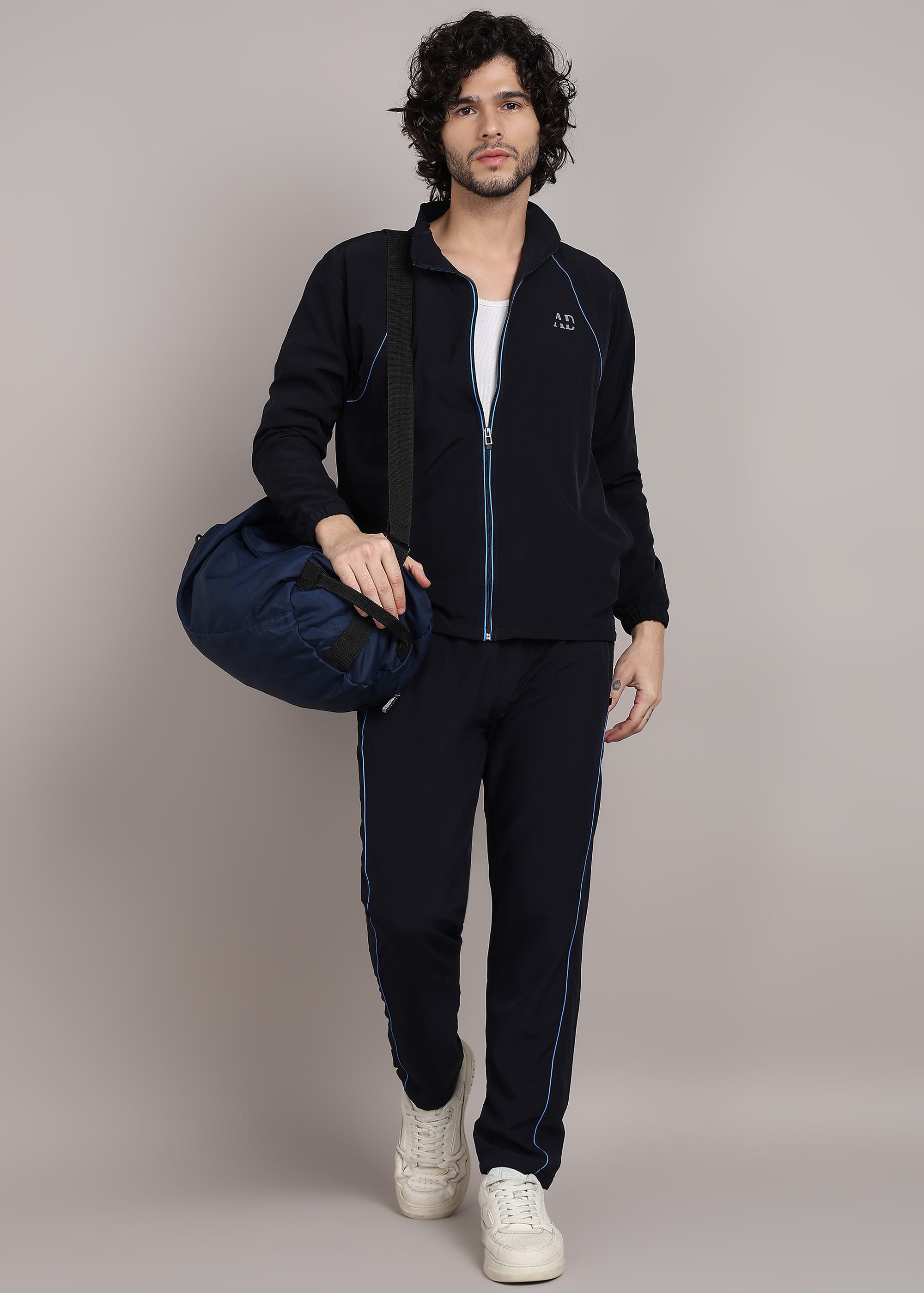 ADFitwear Men's Navy Blue Lycra Tracksuit – Gym & Sports Set