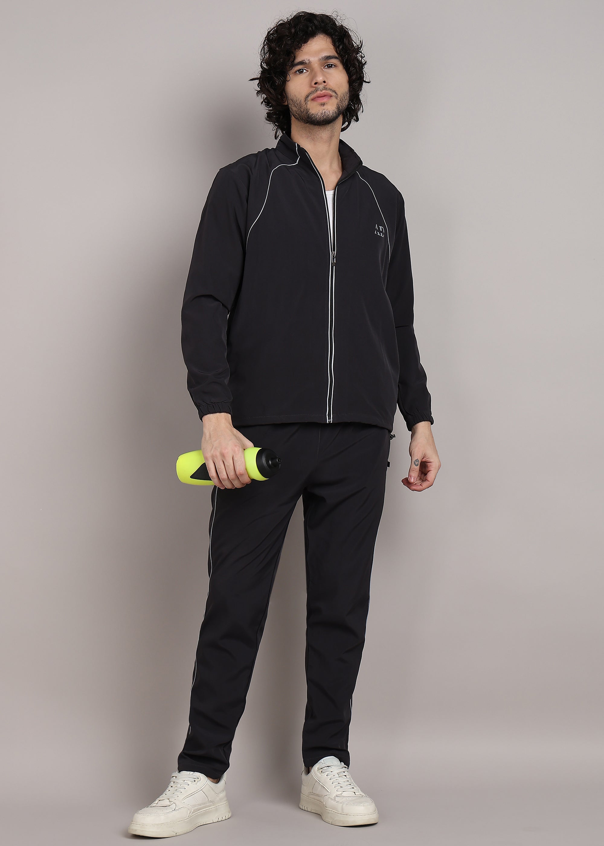 ADFitwear Men's Black Lycra Tracksuit – Fitness Training Set