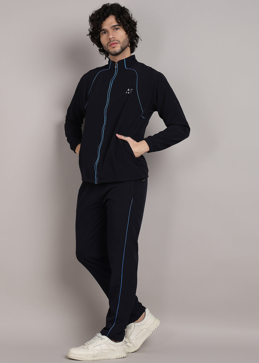 ADFitwear Men's Navy Blue Lycra Tracksuit – Gym & Sports Set