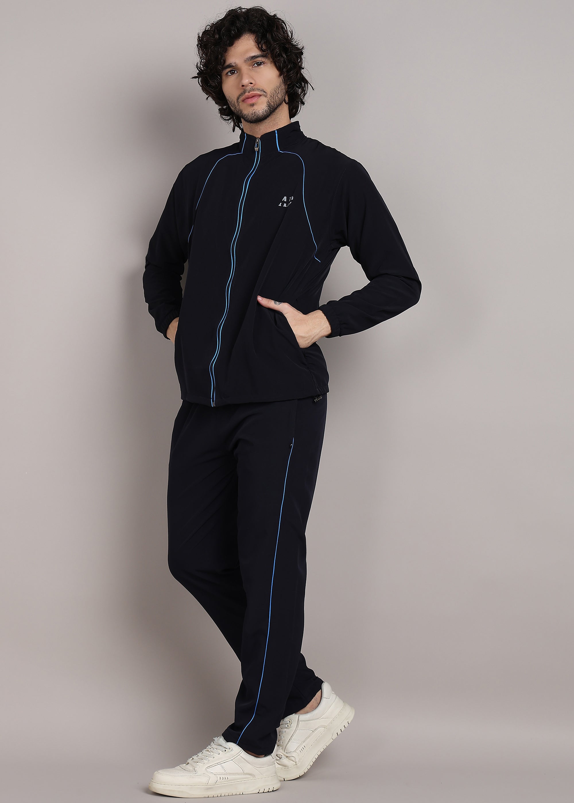 ADFitwear Men's Navy Blue Lycra Tracksuit – Gym & Sports Set