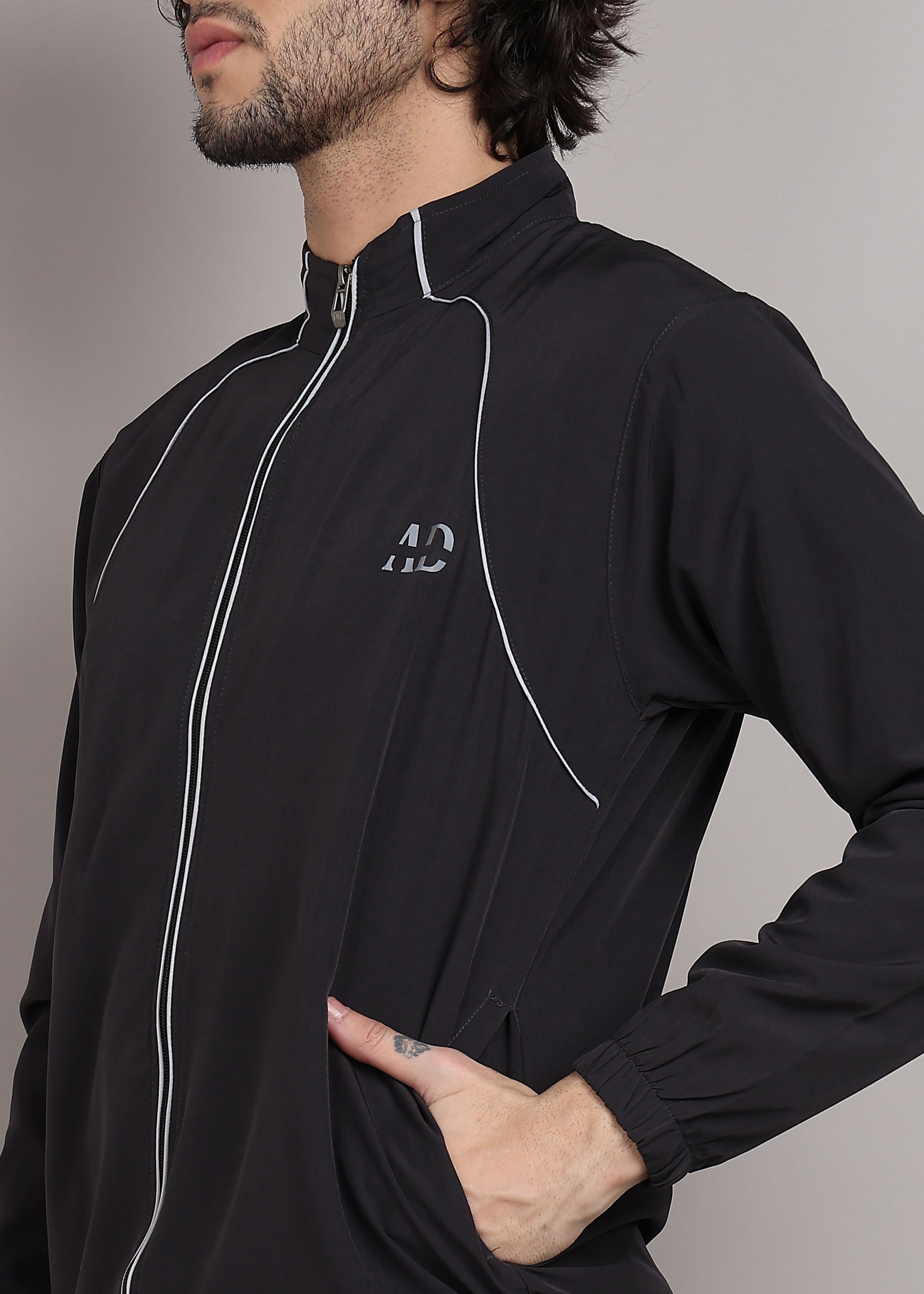 ADFitwear Men's Black Lycra Tracksuit – Fitness Training Set