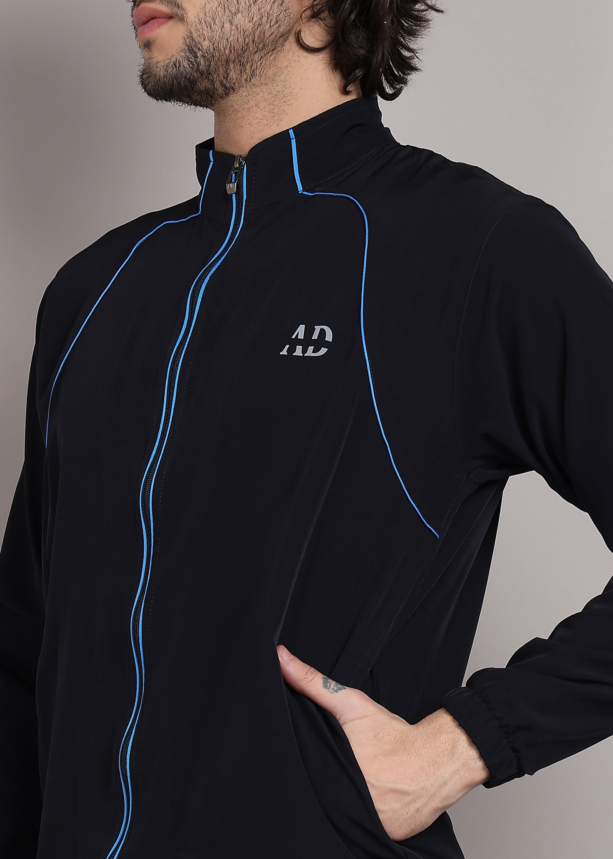 ADFitwear Men's Navy Blue Lycra Tracksuit – Gym & Sports Set